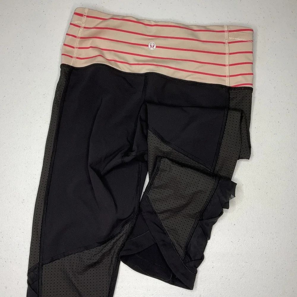 Lululemon Leggings‎ Var-City Crop CrissCross Black & Electric Coral Stripe Sz 4
